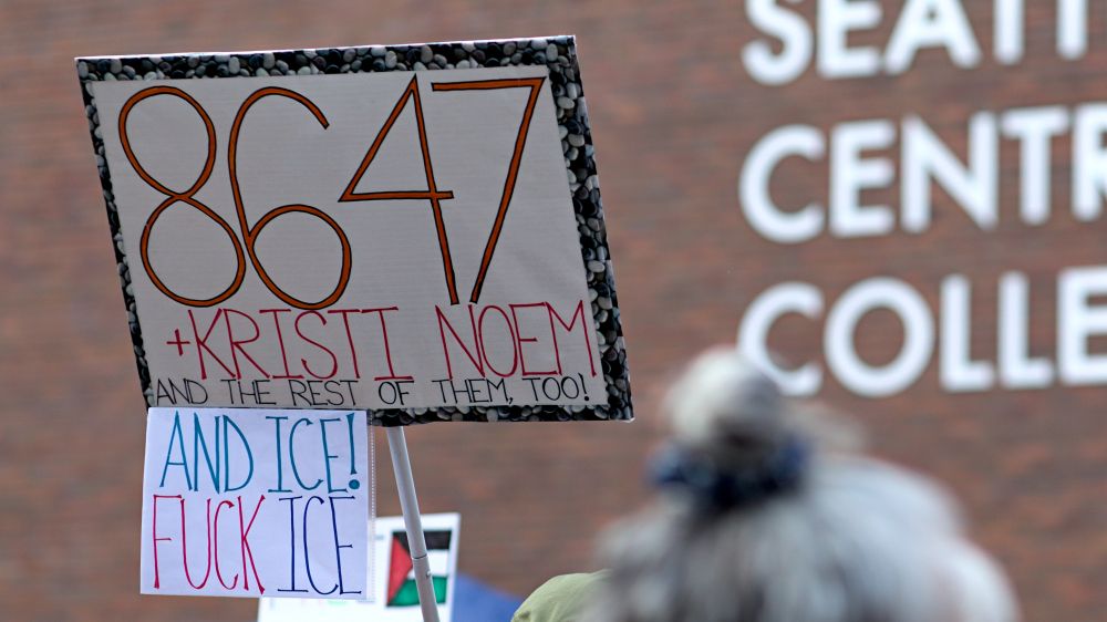 Protest sign, 8647 Kristi Noem, and the rest of them too! And Ice! Fuck Ice