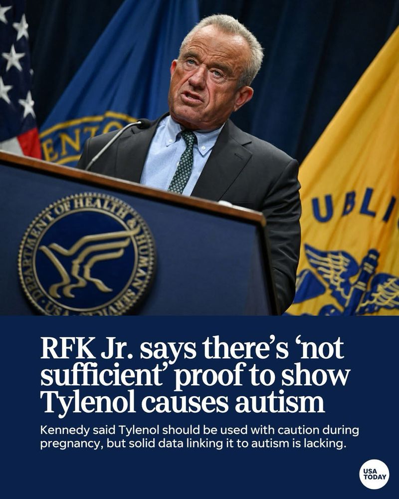 USA Today headline, “RFK Jr. says there’s ’not sufficient’ proof to show Tylenol causes autism”