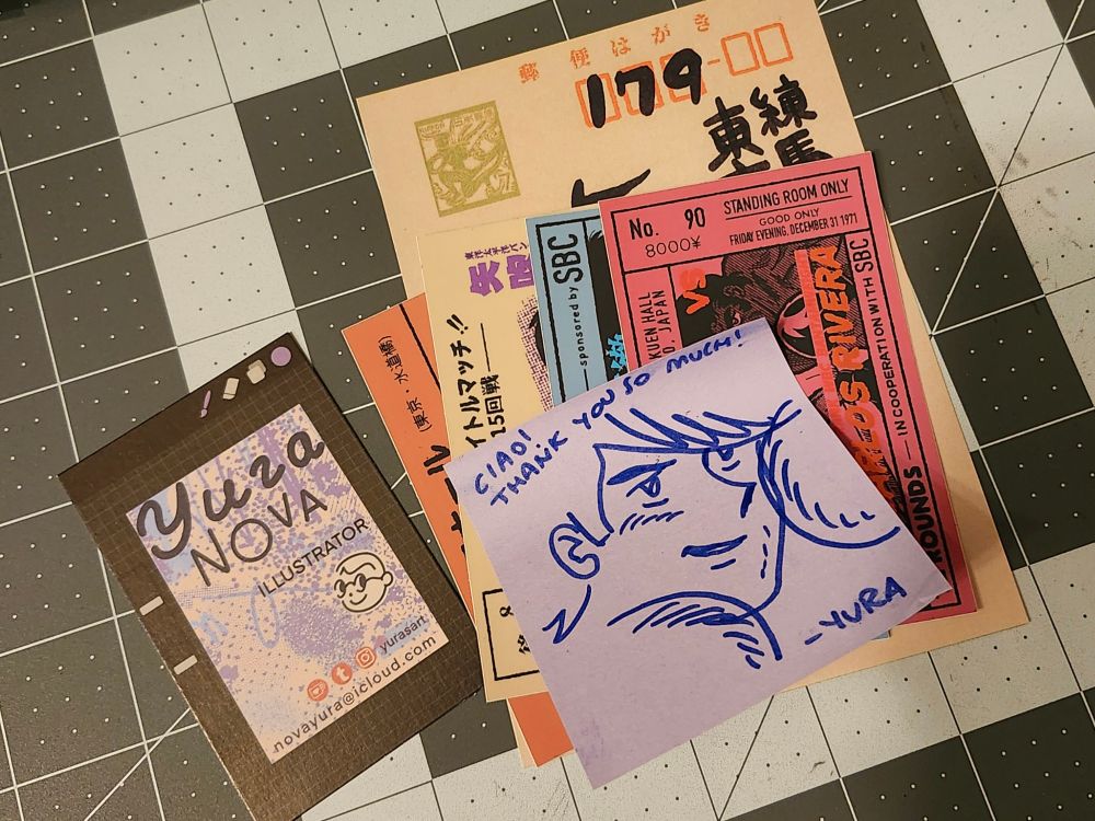 Picture of Ashita no Joe fight tickets as stickers designed by Yura @amurchar.bsky.social
