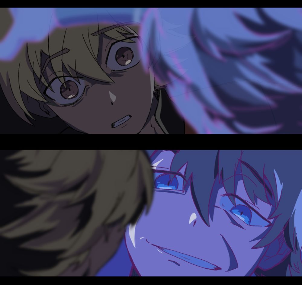 Redraw of a scene from Umamusume Pretty Derby: Beginning of a New Era with Rock and Fallen Rock from the Fatal Fury series.