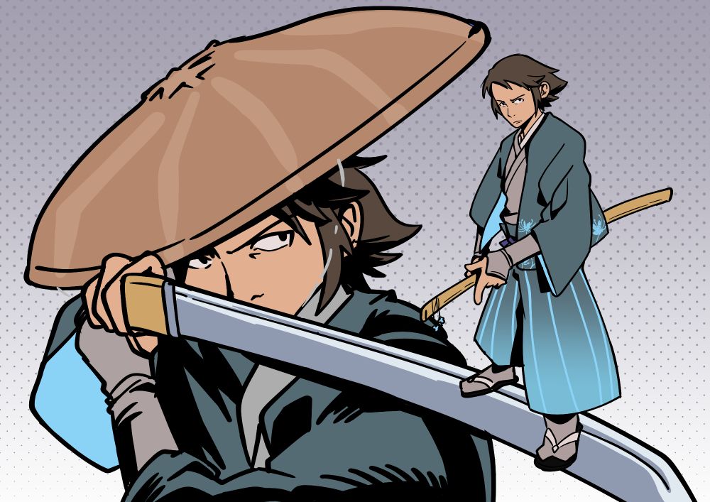 Assorted drawings of Hibiki Takane from The Last Blade series with redesigns based from @vhsveris on twitter and @vhsveris.bsky.social on bluesky
but... blue.