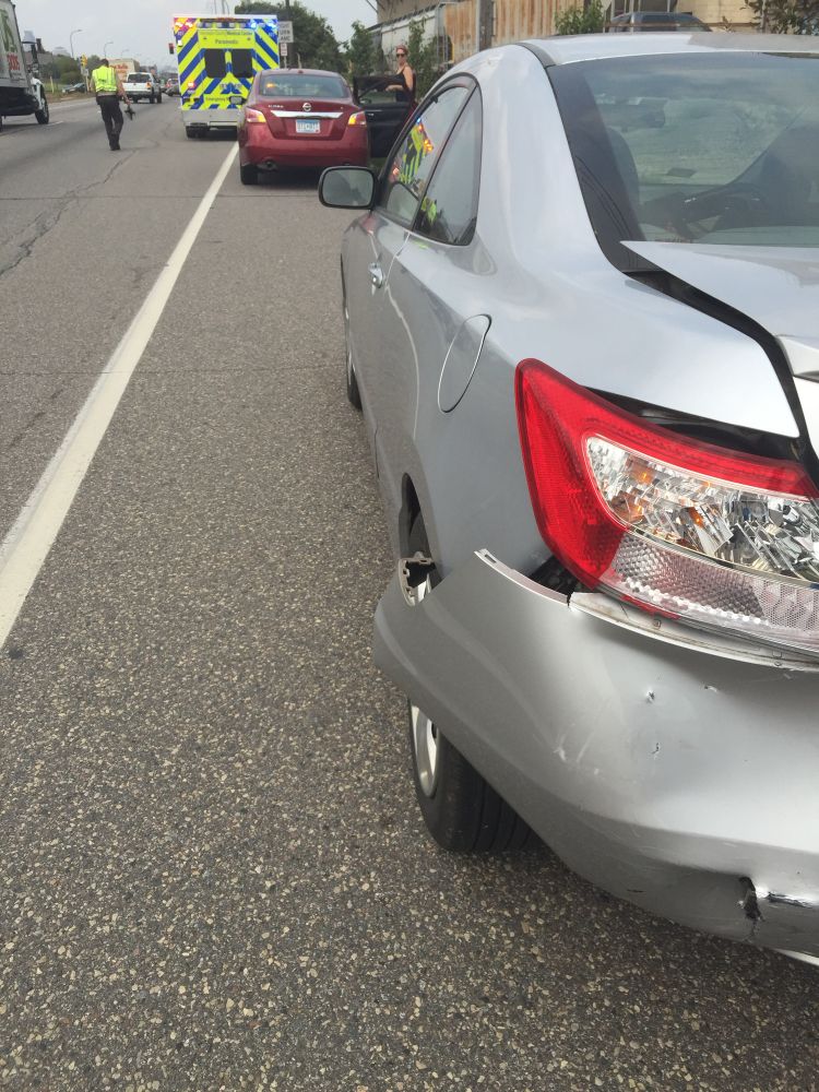 My car jacked up.  Frame, fender, trunk, trunk bed, side panel, quarter panel, and  wheel well