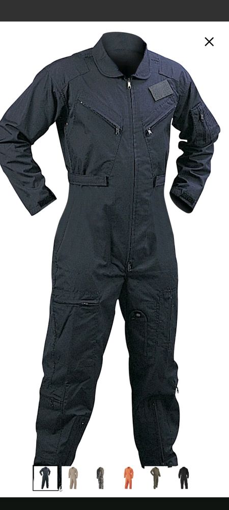 Flight suit with many zipper pockets including on the arms