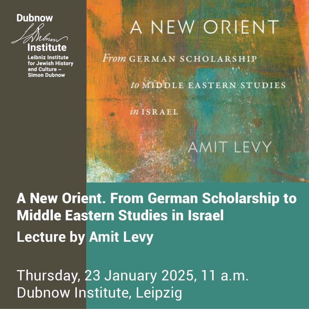Buntes SharePic mit einem Ausschnit aus dem ebenfalls bunten (organe-grünen) Cover der Publikation "A New Orient" von Amit Levy