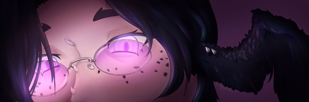 An extreme Close-up digital illustration of the PNG tuber Noirven Kraeland, visible are only his eyes, glowing. 