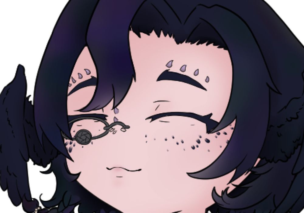 A chibi styled digital drawing of a pleased looking character with black hair, wearing a monocle. Zoomed in so that you only really se his face. 