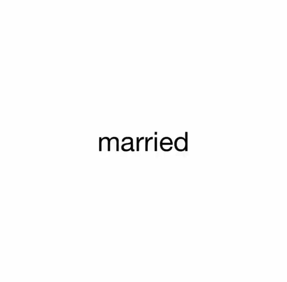 Solid white square with the word 'married' in black in the middle.