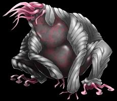 A moonbeast - a weird gour legged squat pale thing with pink mottled belly, face tentacles, and puckered pink tentacle feet. Thinking about the best way to make a pan oh chocolate probably 