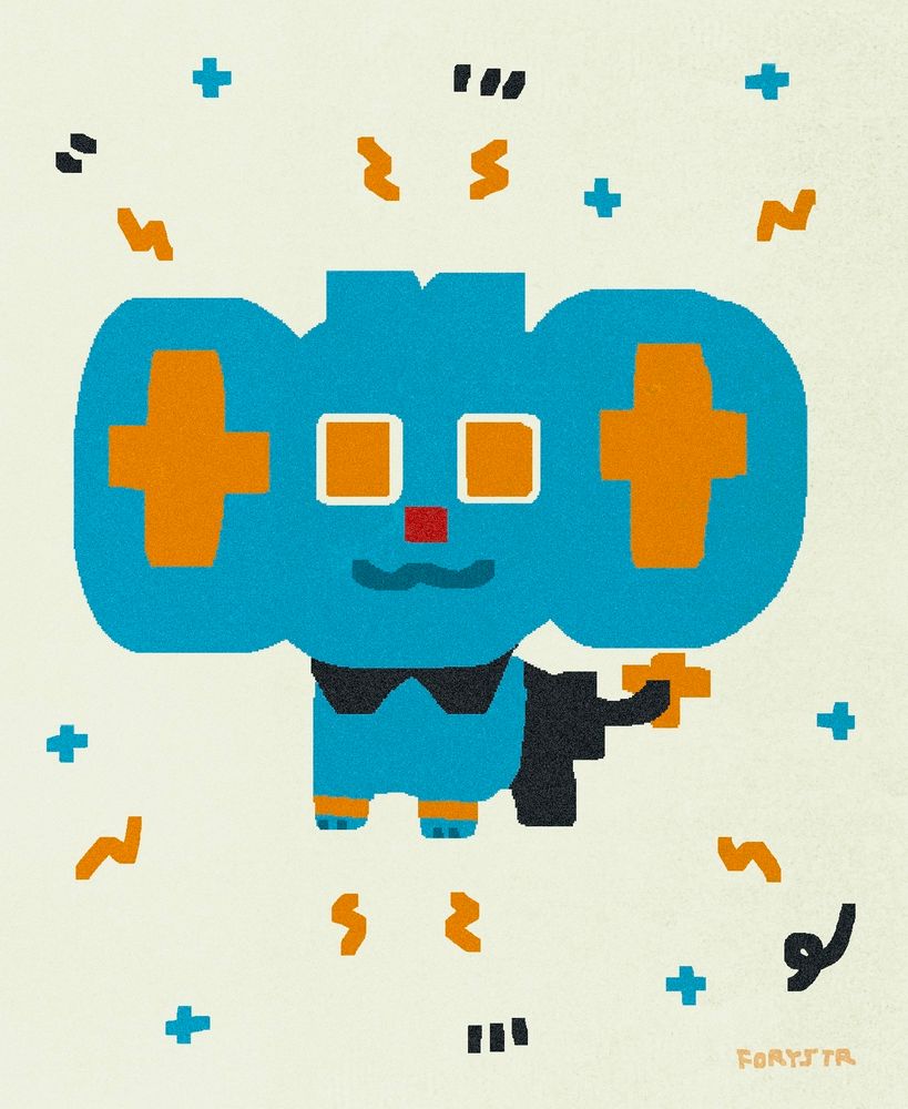 a blocky drawing of the Pokémon shinx, surrounded by doodles of lightning bolts and crosses