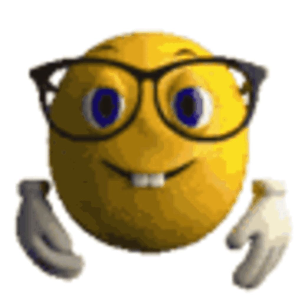 a smiley face wearing glasses and gloves is hugging someone .