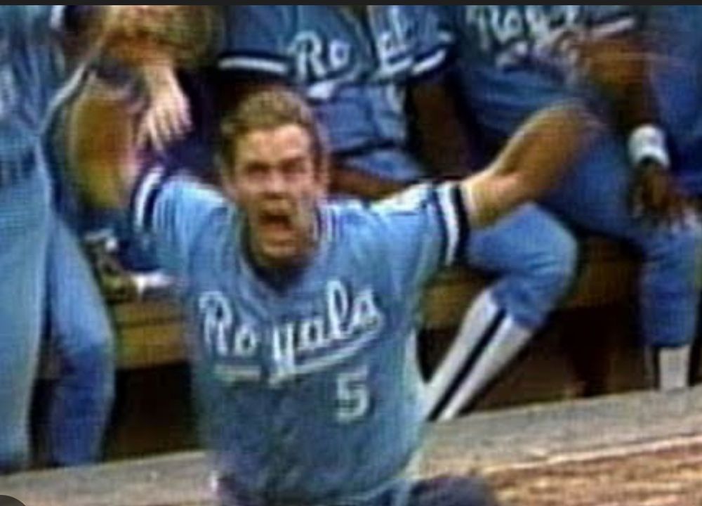 George Brett screaming out of the dugout to protest pine tar violation.