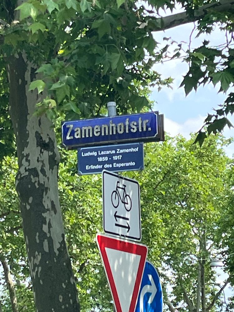 A street sign and plaque dedicated to Zamenhof
