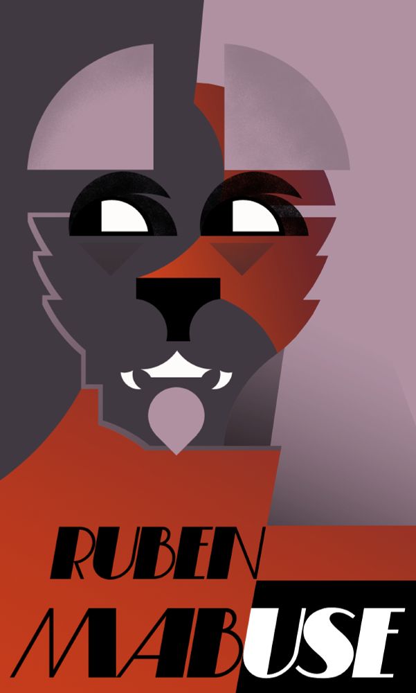 A poster in the style of 20th-century French artist Jean Chassaing depicting an anthropomorphic panther wearing a red suit and black armband. Overlayed is the text "RUBEN MABUSE".