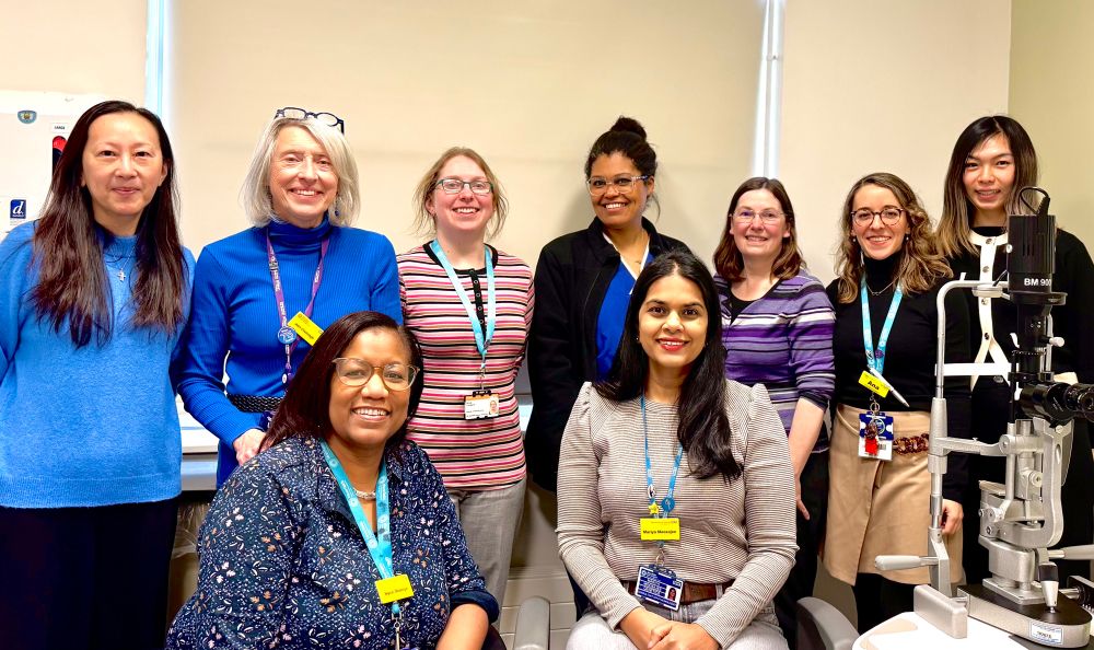 From left to right top row: Dr Randa Li, Jean Cavanagh (Family support officer), Dr Nicola Cronbach, Julietta Lumanisakio (nurse), Julie Broadbent (senior optometrist), Dr Ana Rodriguez-Martinez, Meei Wong (orthoptist).

Seated in front left to right: Dr Ngozi Oluonye (Consultant Developmental Paediatrician) and myself, Professor Mariya Moosajee.