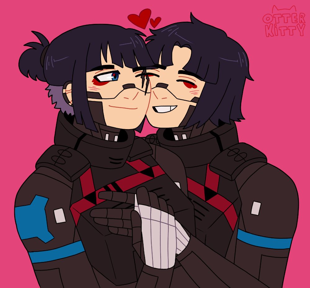 Two star units, both smiling and blushing, with their faces close. The starling on the right has a hand on the chest of the starling on the left, who is holding her hand.