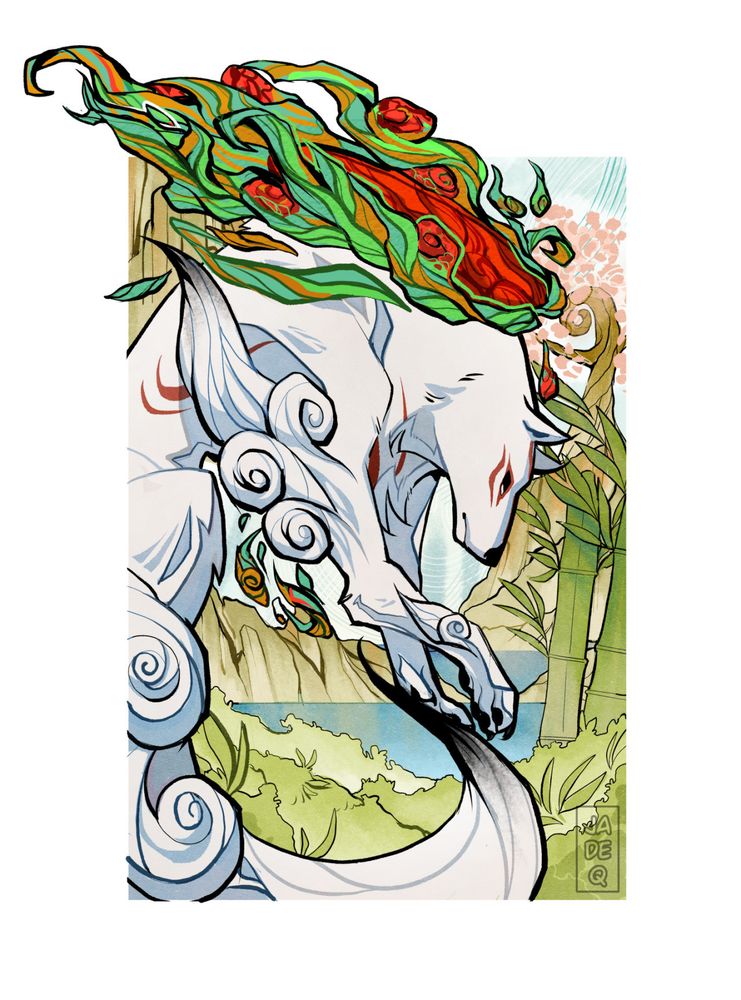 Digital art of amaterasu from okami