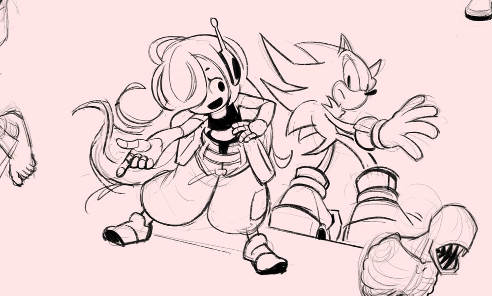 image of curly brace and shadow the hedgehog in action stances