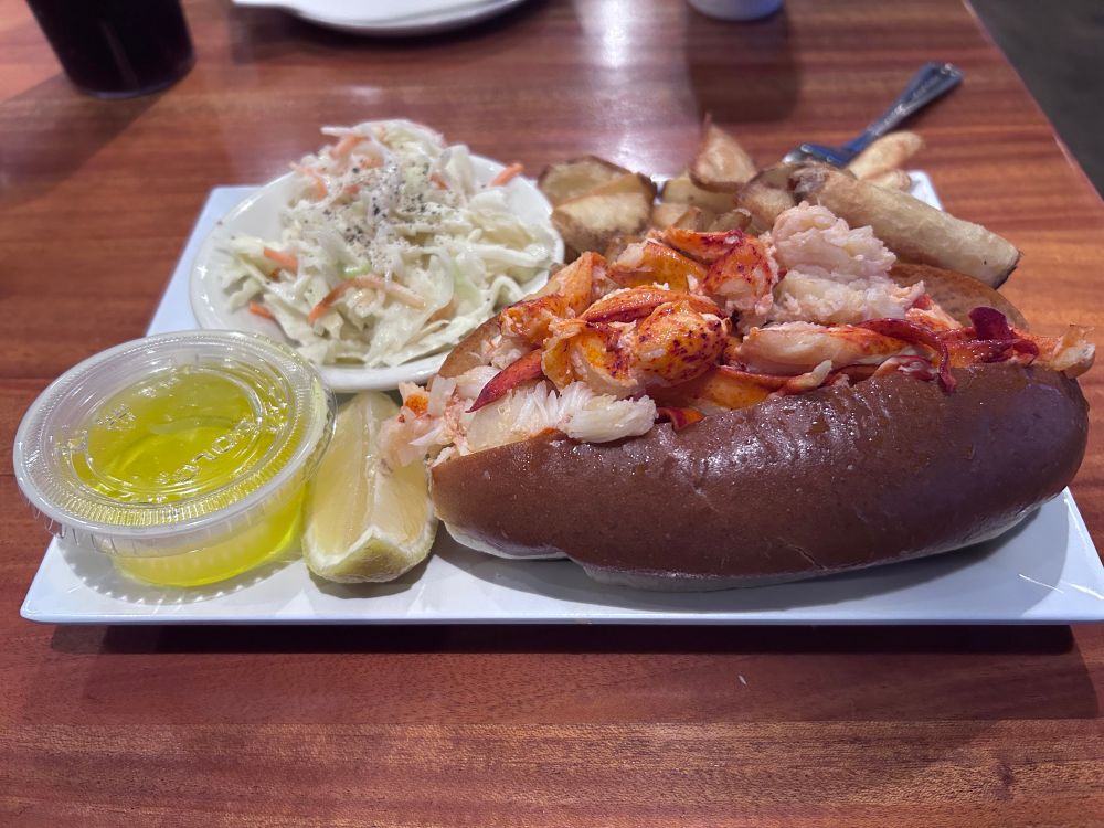 A delicious lobster roll from captain parkers in Yarmouth. 