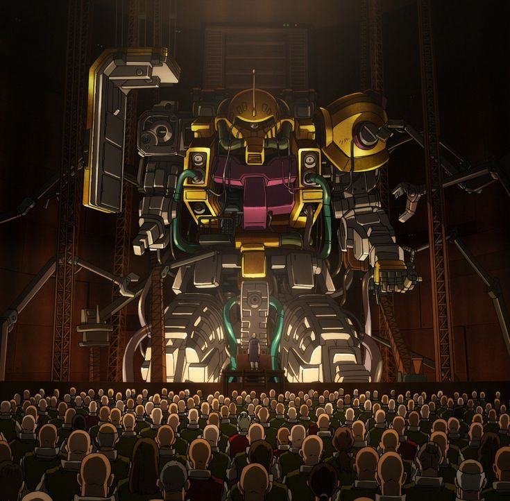 psycho zaku from gundam thunderbolt being worshipped by like a trillion bald dudes