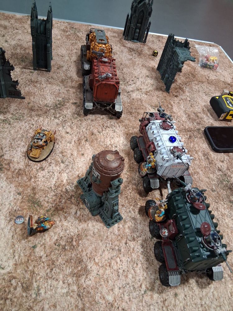 Two cargo-8 land trains race through the ash wastes