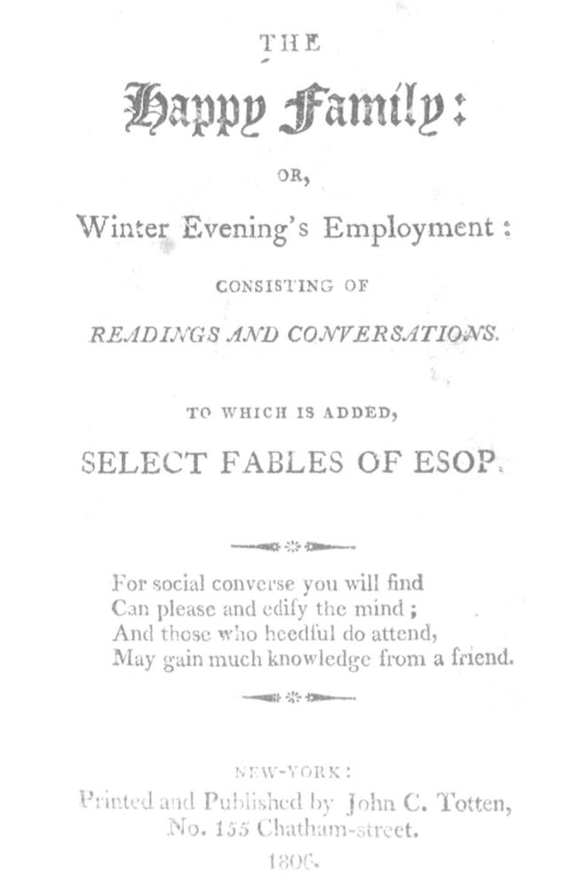 Title page of The Happy Family; or, Winter Evenings' Employment. Consisting of Reading and Conversations, in seven parts