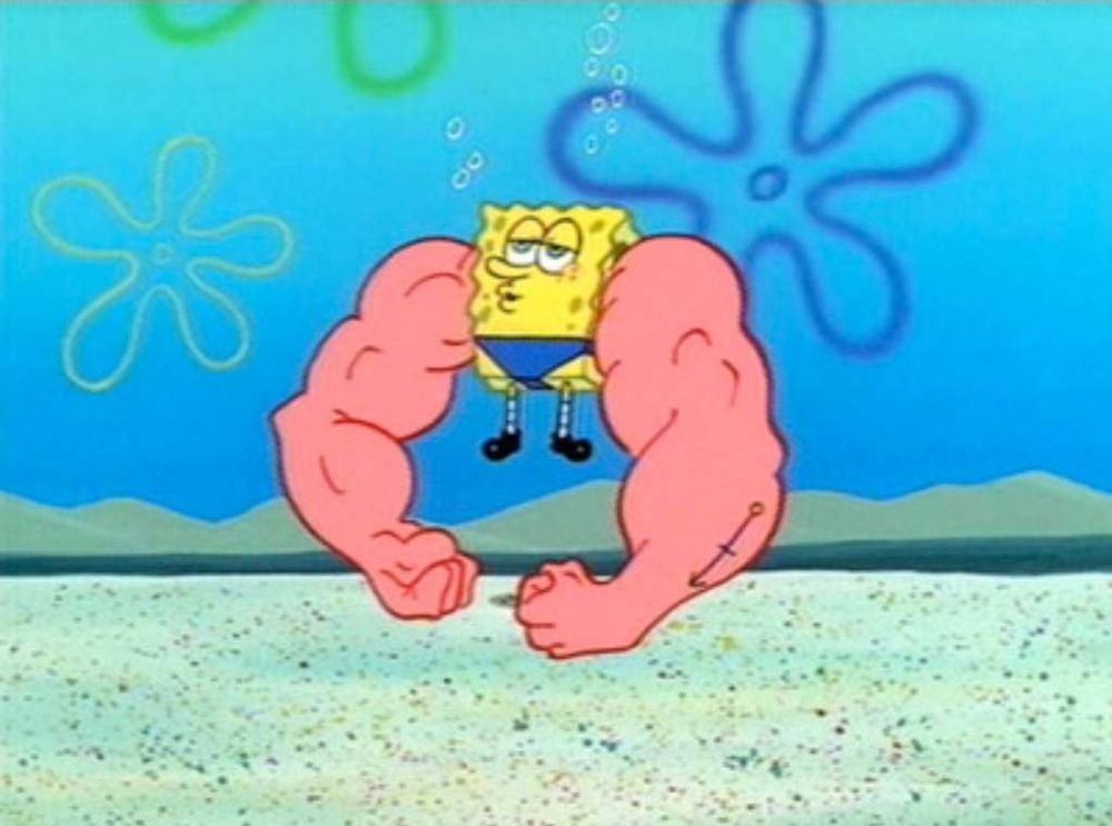 SpongeBob with comically large inflatable "anchor arms".