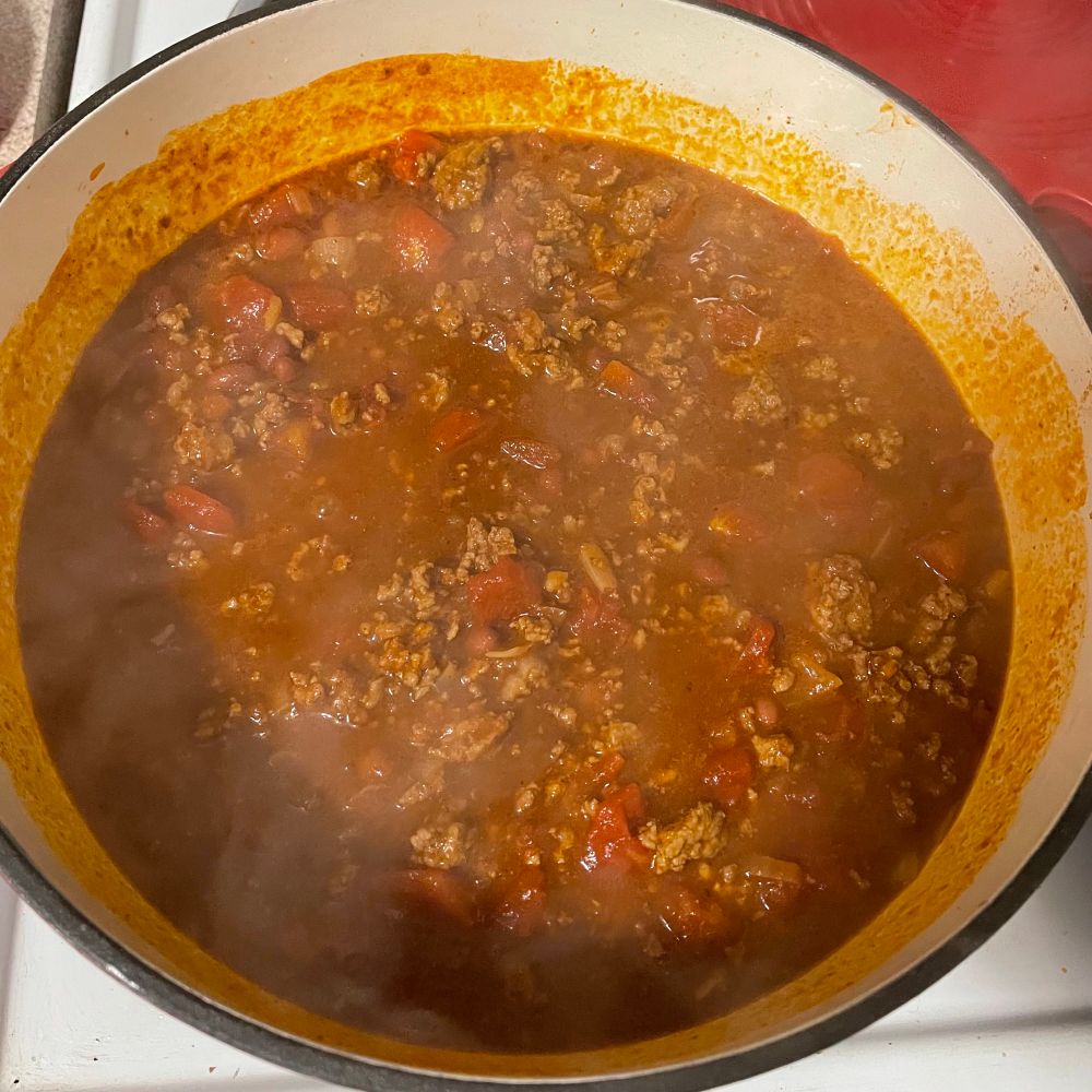 Dutch oven full of that steamy red 