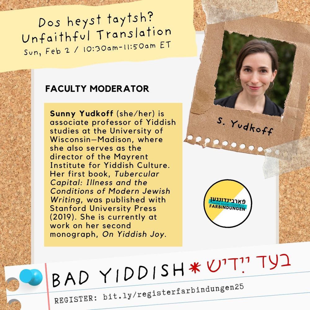 A picture of Sunny Yudkoff, with a bio and panel details. Long description linked in the reply.