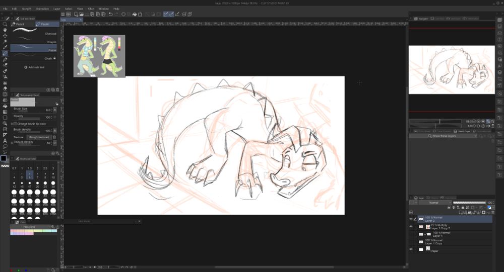 WIP of My fursona as either a kaiju or a dragon