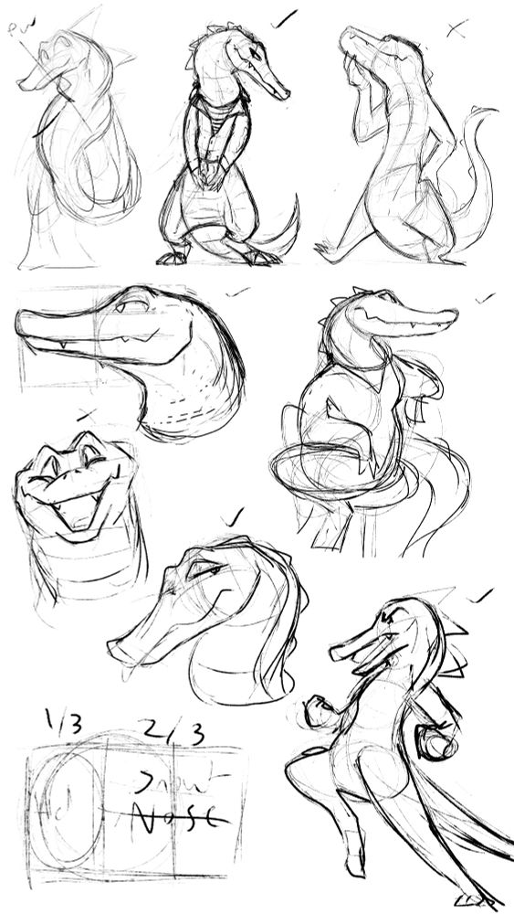 sketches of an anthropomorphic alligator 