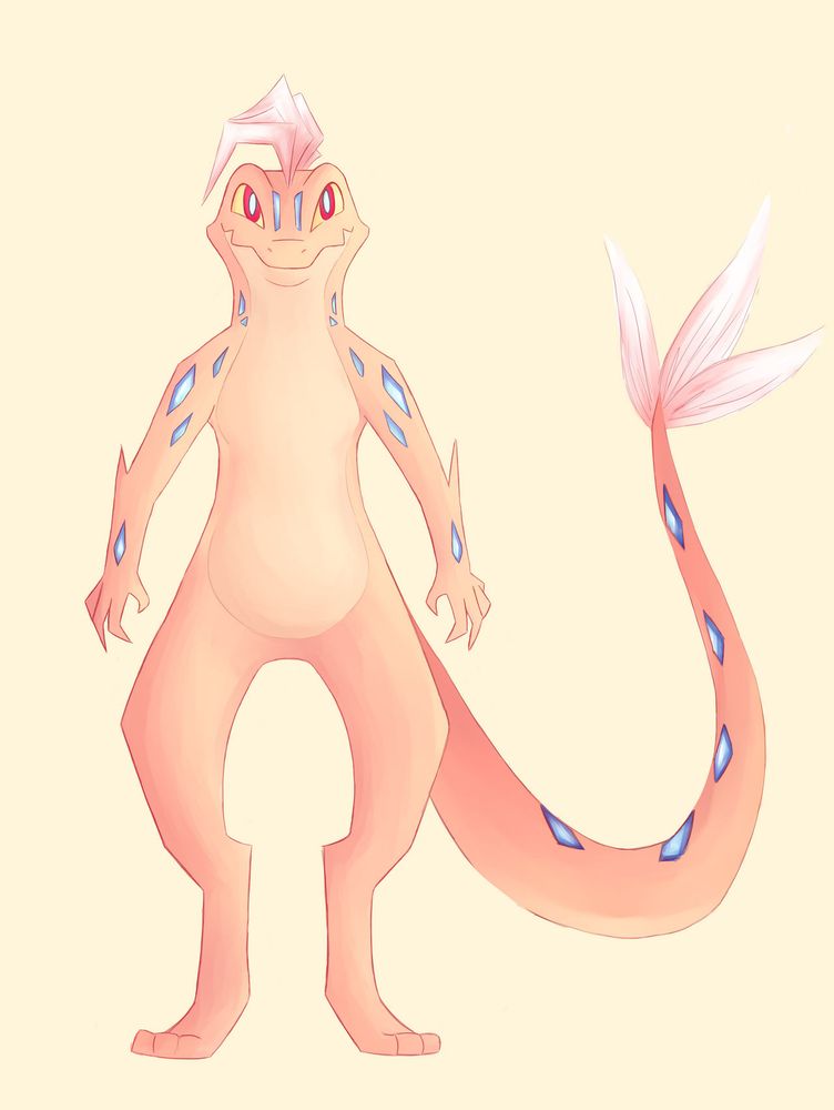 Orange dragonborn with crystals and white fur