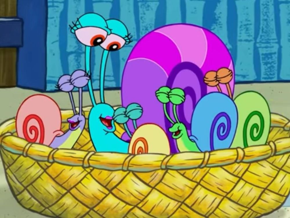 A mama snail with her babies in a basket