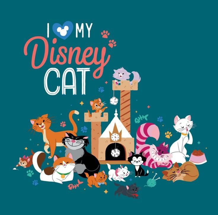 An illustration of several Disney cat characters with a car tree 