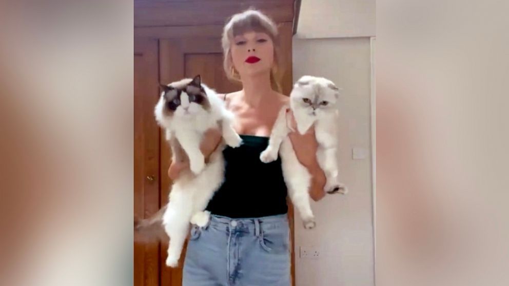 Taylor Swift holding up Benjamin and Olivia