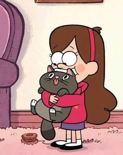 Mabel Pines hugging a cat 