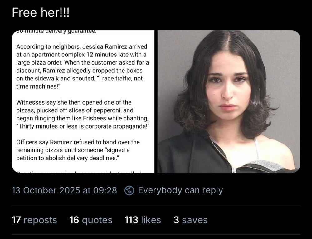 Bsky screenshot of a post about a dominos delivery driver that follows the same template as the fake olive garden story