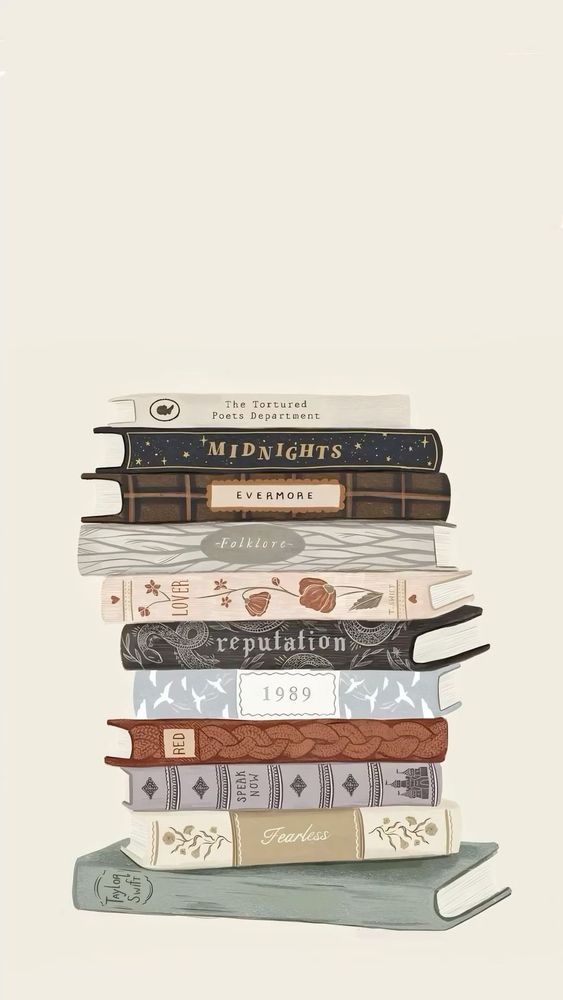 Stack of books made up of Taylor Swift album titles