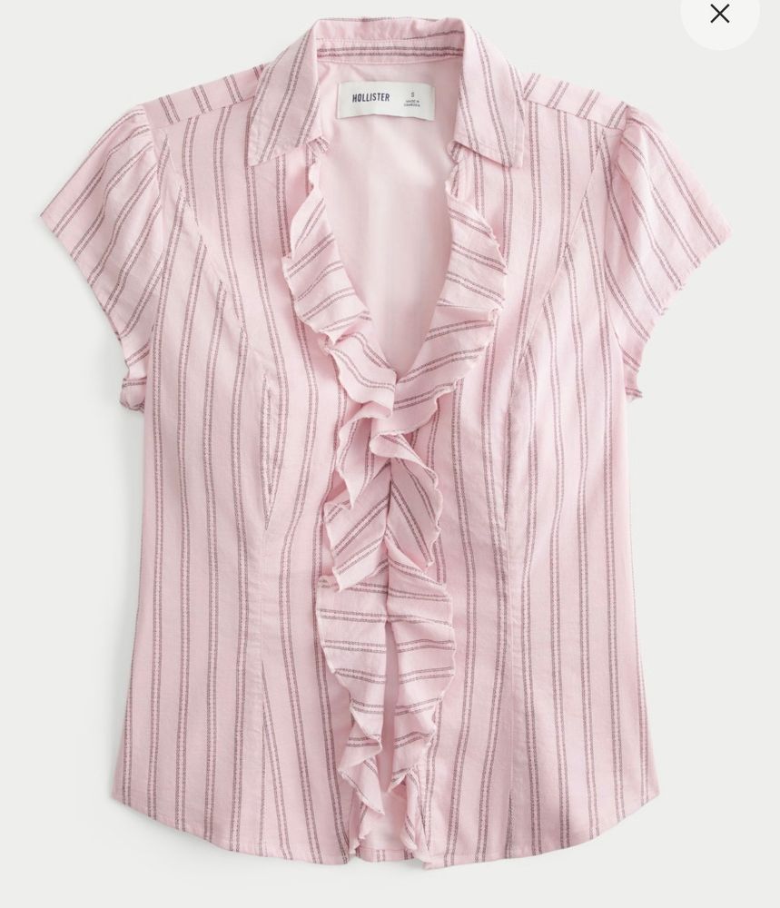 Baby pink stripped ruffled short sleeved blouse