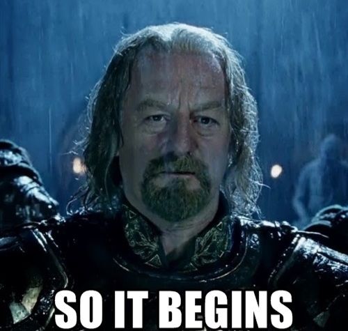 Theodin of Rohan saying so it begins in the dark and pouring rain before heading into battle. 