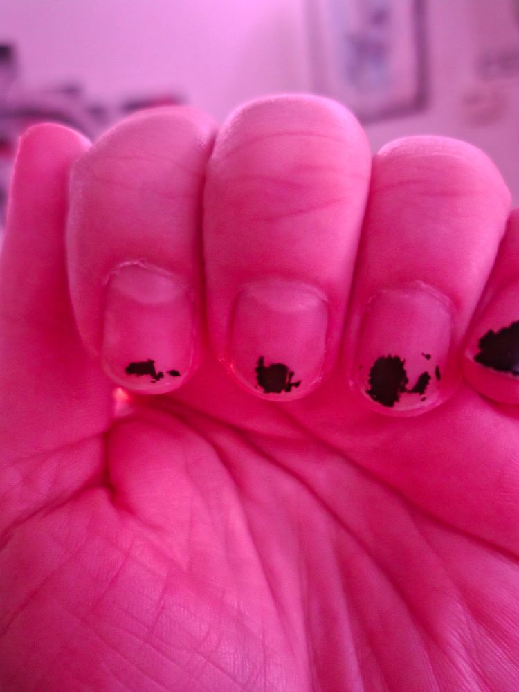 Nails of Grey, small remnants of black nail polish remaining