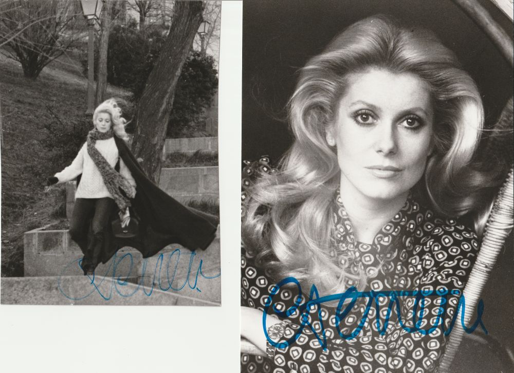 Two signed photos of Catherine Deneuve, received around 1975 or 76. 