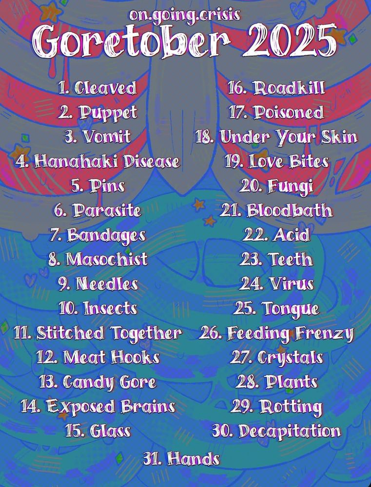 The goretober list I’m following! The list was made by on.going.crisis on instagram!