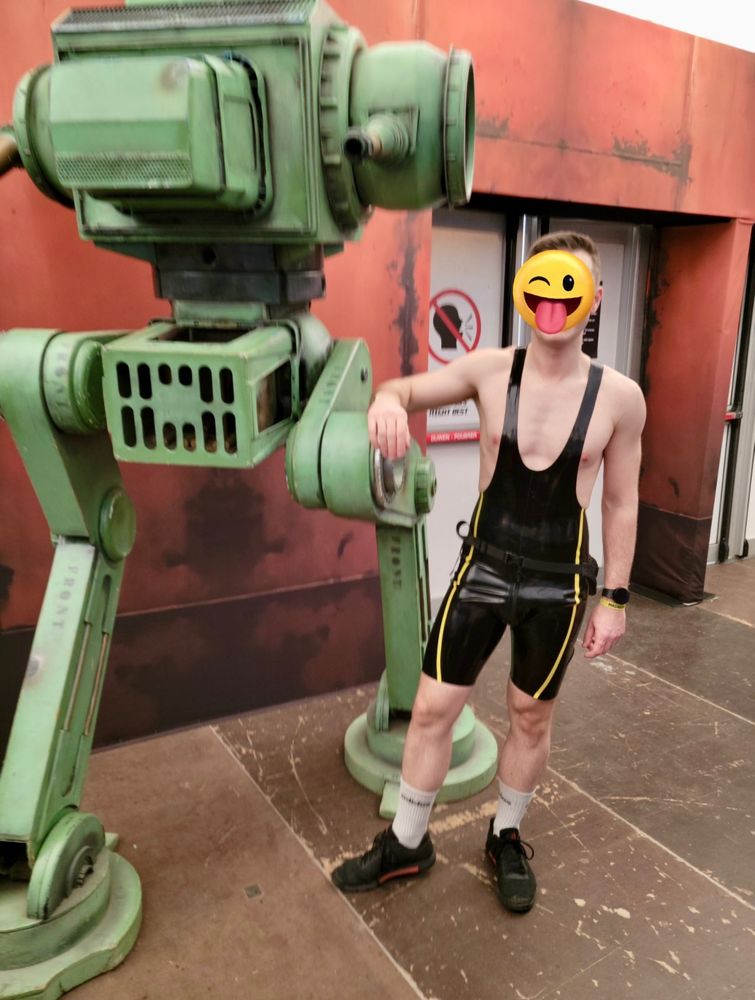 Me posing next to darklands “theming” robot in rubber singlet 
