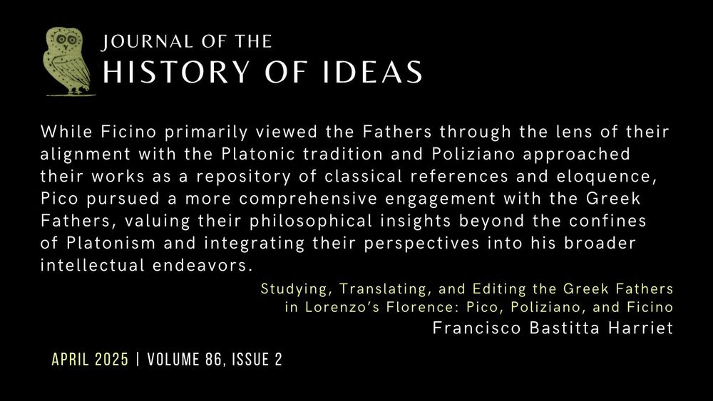 A quote from the article: "While Ficino primarily viewed the Fathers through the lens of their alignment with the Platonic tradition and Poliziano approached their works as a repository of classical references and eloquence, Pico pursued a more comprehensive engagement with the Greek Fathers, valuing their philosophical insights beyond the confines of Platonism and integrating their perspectives into his broader intellectual endeavors."
