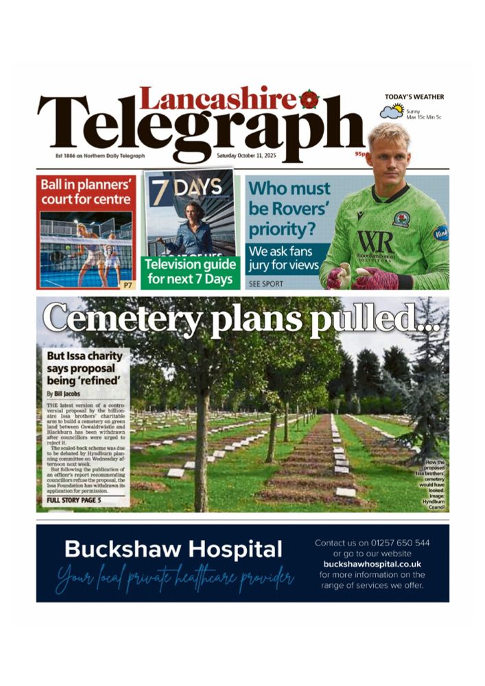 Front page of the Lancashire Telegraph (11/10/2025)