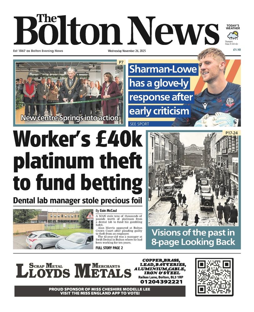 Front page of The Bolton News (26/11/2025)