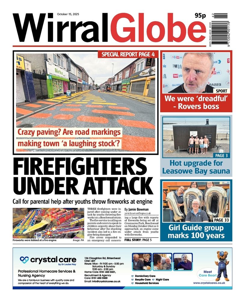 Front page of the Wirral Globe (15/10/2025)