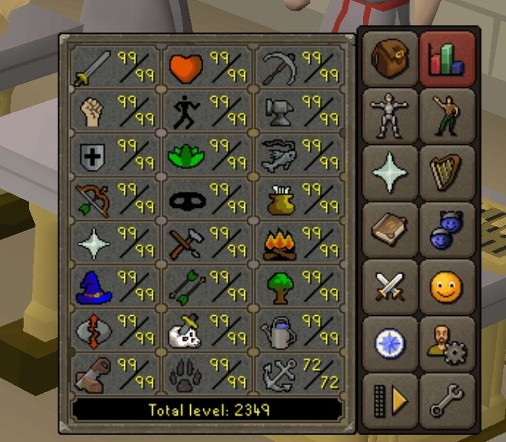 Stat panel from osrs with 72 sailing and 2349 total

