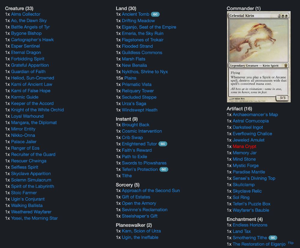 old celestial kirin deck list