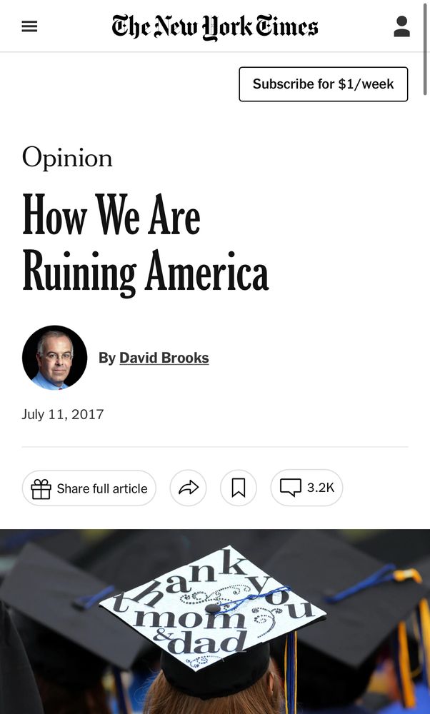 Opinion
How We Are
Ruining America
By David Brooks
July 11, 2017